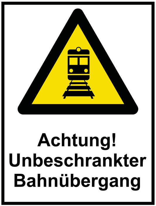 Achtung! Unbeschrankter Bahnübergang